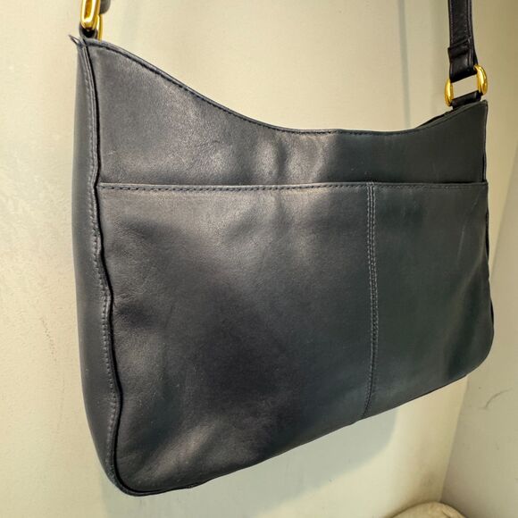 Vintage Etienne Aigner Navy Leather Hobo Shoulder Bag Horseshoe Logo - Picture 6 of 15